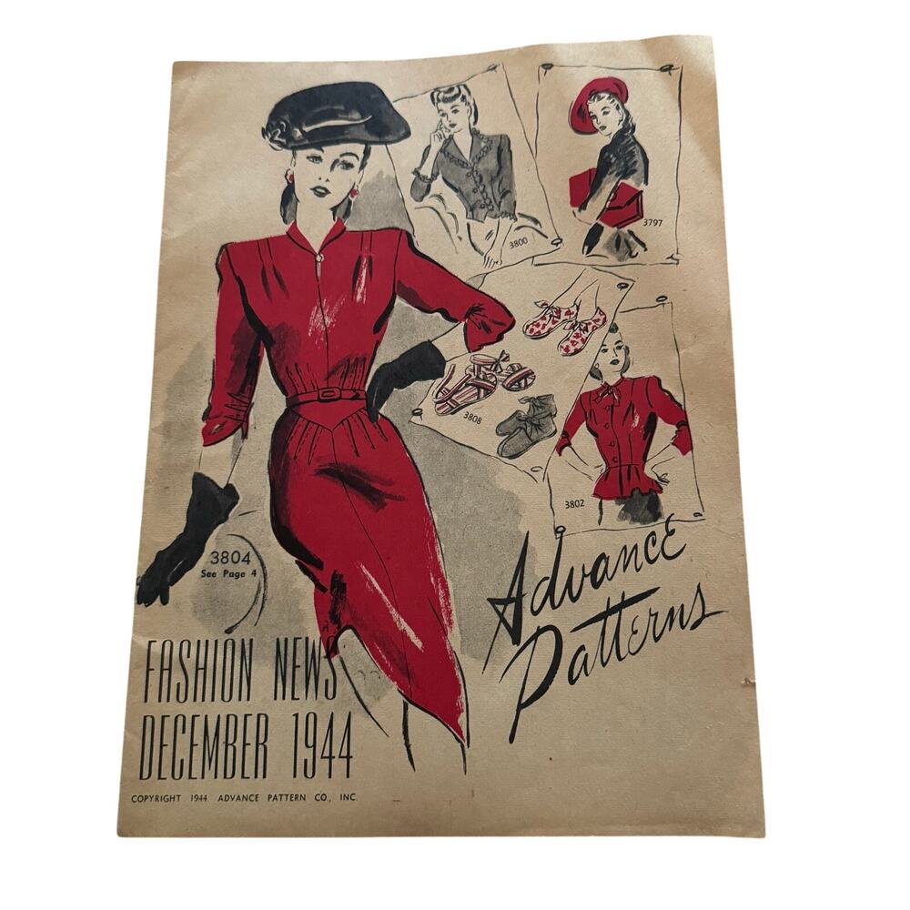 Vintage December 1944 Advance Pattern Co Fashion News Booklet WWII Era Sewing